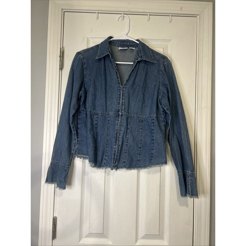 Vintage Carolina Blues Denim Zip Blouse Frayed Hem Size Medium